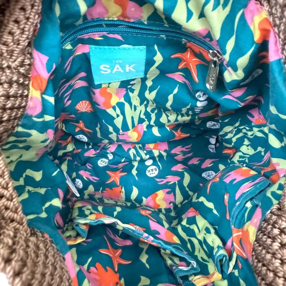 The Sak Womens Boho Chic Drawstring Hand Bag Tropical Fish Brown